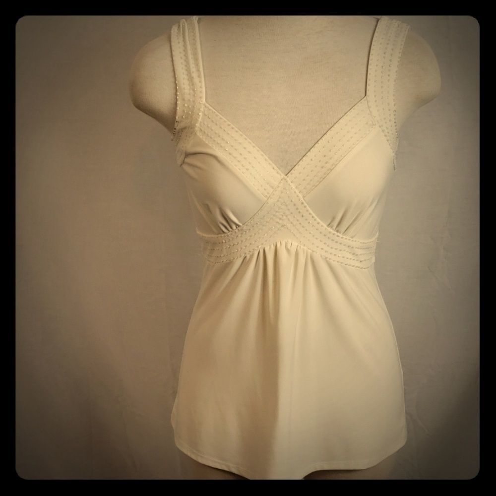 BLU HEAVEN Creme Beaded Tanktop Sz S